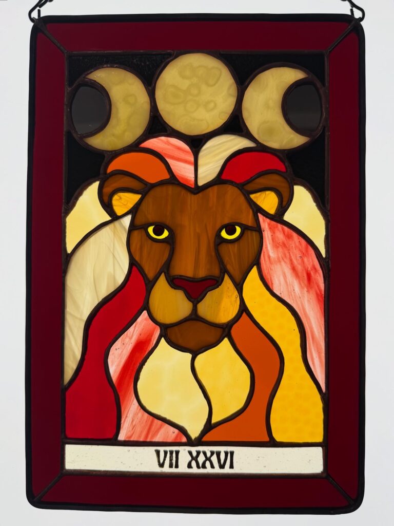 Leo Lion Tarot Card in Stained Glass